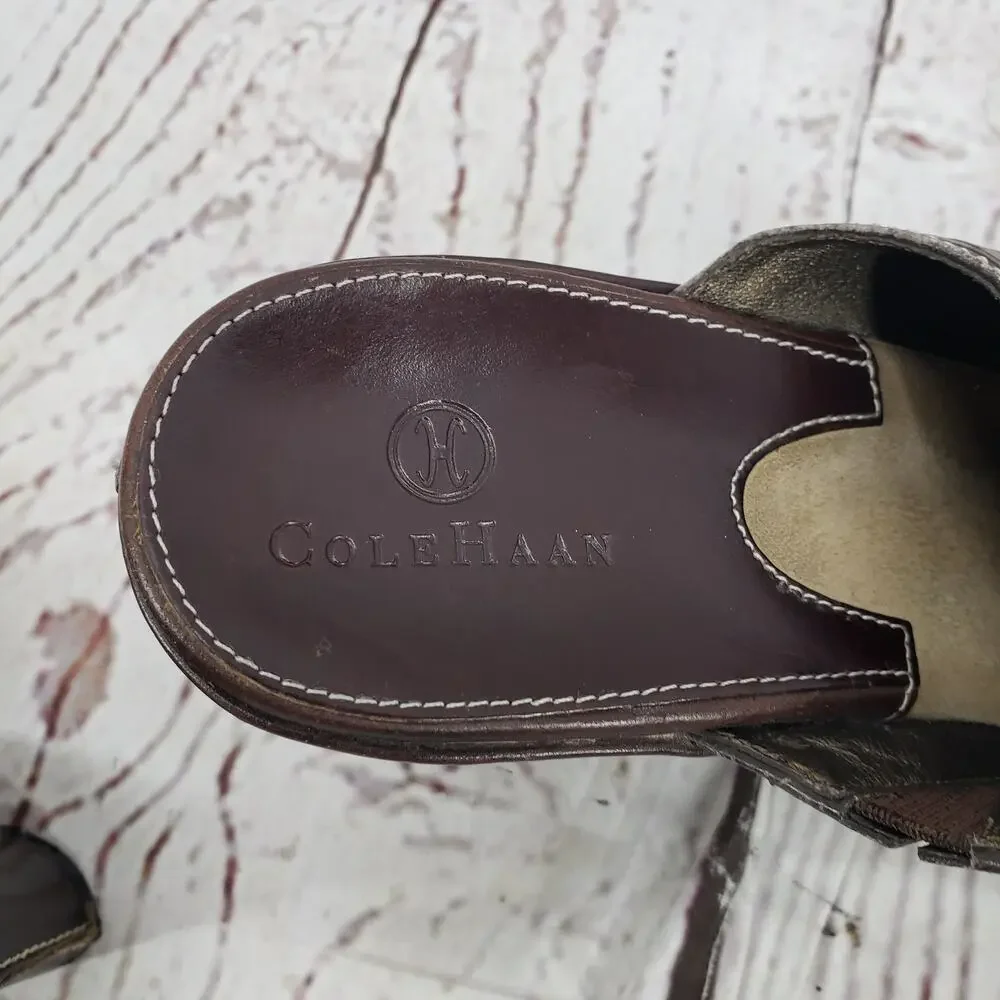 Cole Haan Women's Brown D18198 Leather Tooled Clog Mules Size 7B
